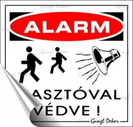 Információs matrica, 8,7x8,3 cm, "Riasztóval védve"